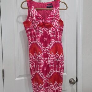 Jones New York Sleeveless Sheath Ikat Style Pattern,Tie Front Detail, 8